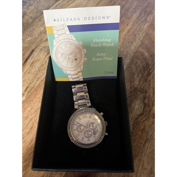 Silpada Finishing Touch Watch Stainless Steel Cubic Zirconia Retired Plus Links - Picture 3 of 10